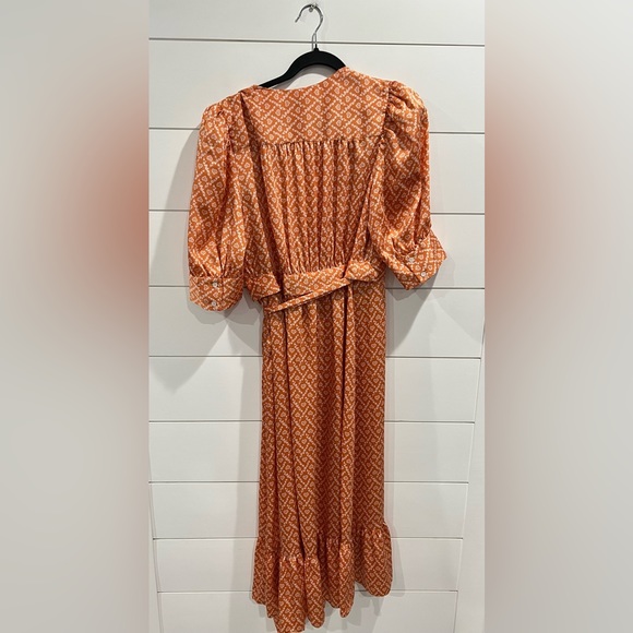 NWT Sandro orange print Enrika satin wrap dress - Picture 8 of 8